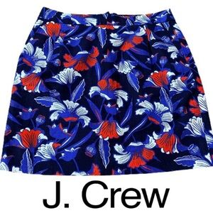 J. Crew Navy Blue Mini Skirt w/ Blue, White and Red Floral Print Women’s Size 2
